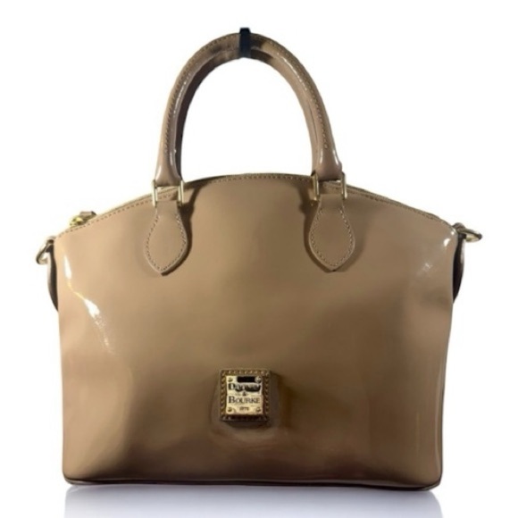 Dooney & Bourke Handbags - Dooney & Bourke Patent Leather Domed Satchel Bag-Tan-Classic Style Purse